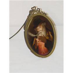 5" GERMAN OVAL PAINTING ON PORCELAIN OF