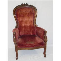 VICTORIAN CARVED WALNUT PARLOR CHAIR W/