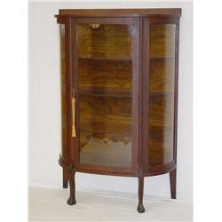 VICTORIAN OAK BOWFRONT CHINA CABINET W/