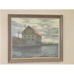 OIL ON CANVAS OF STONE BARN NEAR THE WA