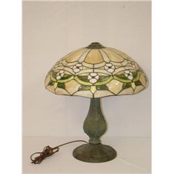 MILLER TABLE LAMP W/ LEADED GLASS SHADE