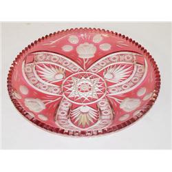 11 1/2" CRANBERRY CUT TO CLEAR ROUND CH