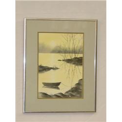 WATERCOLOR ON PAPER OF LAKE LANDSCAPE W