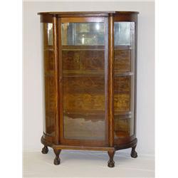 VICTORIAN OAK BOWFRONT CHINA CLOSET W/ 