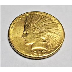 1910 D $10 Gold Indian XF AU Grade