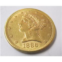 1886 S $ 5 Gold Liberty XF Grade