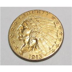 1913 $ 2.5 Gold Indian AU Plus