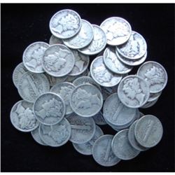 Lot of (50) Mercury Dimes - Circulated