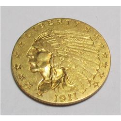 1911 $ 2.5 Gold Indian High Grade