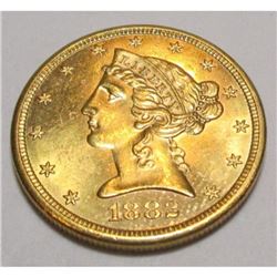 1882 s $5 Gold Liberty CH BU Mint Luster