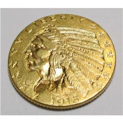 1915 $ 5 Gold Indian Half Eagle AU Plus