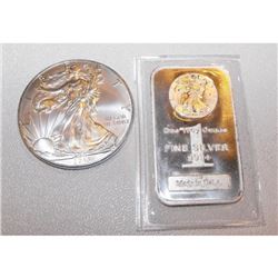 1 oz Silver Eagle & Walking Liberty Bar