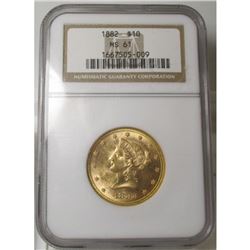 1882 MS 61 $ 10 Gold Liberty NGC