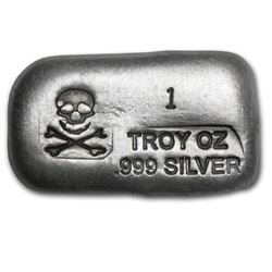 1 oz. Silver Poured Bar - Skull and Crossbones