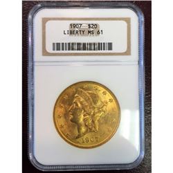 1907 MS 61 NGC $20 Gold Liberty Better Date