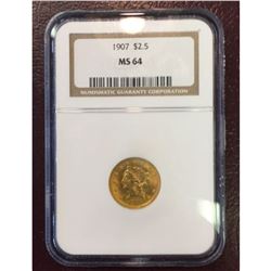 1907 MS 64 $2.5 Gold Liberty Better Date