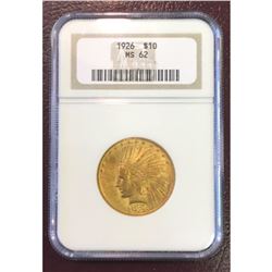 1926 MS 62 NGC $10 Gold Indian