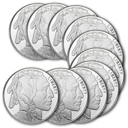 (10) Buffalo Design 1 oz. Silver Rounds .999 Pure