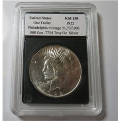 1922 Peace Silver Dollar in Slab