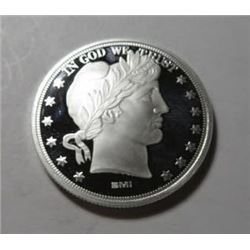 1 oz Silver Barber Design Round PL