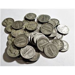 (50) Mercury Dimes- 90% Silver Mixed Dates