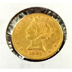 1881 $ 5 Gold Liberty