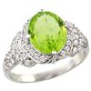 Image 1 : Natural 3.3 ctw peridot & Diamond Engagement Ring 14K White Gold - REF-107H3W