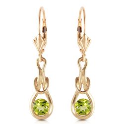 Genuine 1.30 ctw Peridot Earrings Jewelry 14KT Yellow Gold - REF-49V3W