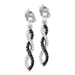 0.15 CTW Black Color Diamond Infinity Dangle Earrings 14KT White Gold - REF-22N4F