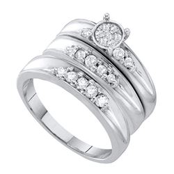 0.40 CTW His & Hers Diamond Cluster Matching Bridal Ring 10KT White Gold - REF-52N4F