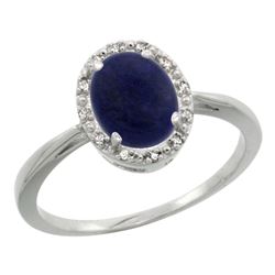 Natural 1.05 ctw Lapis & Diamond Engagement Ring 10K White Gold - REF-19F3N
