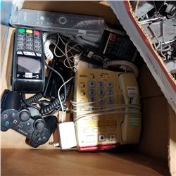 BOX OF HEARING AIR PHONE, POS, AND OFFICE SUPPLIES