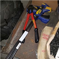 LOT OF 2 IRWIN QUICK GRIP CLAMPS AND KC BOLT CUTTERS