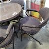Image 2 : PUB TABLE W/ METAL BASE AND 4 METAL CHAIRS W/ CUSHIONS