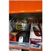 Image 1 : TOTE OF SOLAR LIGHTS, LUMBAR BELT, AND SHARK CORDLESS VACUUM