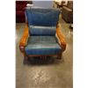 Image 8 : WOOD FRAMED SOFA AND CHAIR W/ TEAL BUFFALO HIDE CUSHIONS AND THROW PILLOWS