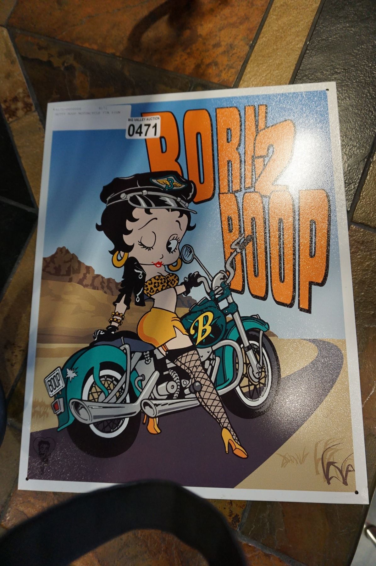 BETTY BOOP MOTORCYCLE TIN SIGN - Big Valley Auction