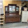 Image 1 : 2 PC ANTIQUE 6 DRAWER BUFFET AND MIRRORED HUTCH
