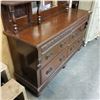 Image 2 : 2 PC ANTIQUE 6 DRAWER BUFFET AND MIRRORED HUTCH