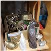 Image 1 : BOX OF COLLECTIBLES, FIGURES, BRASS, STONE DECOR, LIGHTERS