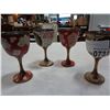Image 1 : 4 HAND PAINTED BRASS GOBLETS