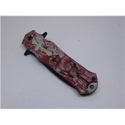 Red Snake Eye Tactical Cross Handle Spring Assist Knife 4.75 inches Closed