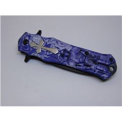 Blue Snake Eye Tactical Cross Handle Spring Assist Knife 4.75 inches Closed