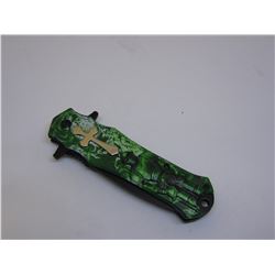 Green Snake Eye Tactical Cross Handle Spring Assist Knife 4.75 inches Closed