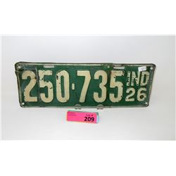 Rare USA 1926 Indiana License Plate