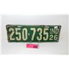 Image 1 : Rare USA 1926 Indiana License Plate