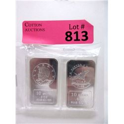 Two 10 Gram .999 Fine Silver USA  Art Bars