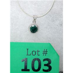 Diamond & Emerald Sterling Silver Pendant