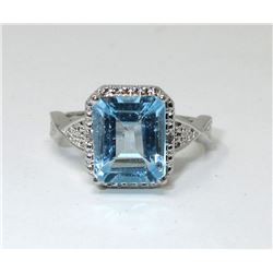 Blue Topaz & Diamond .925 Silver Solitaire Ring
