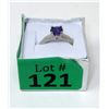 Image 2 : Amethyst & Diamond Sterling Silver Solitaire Ring